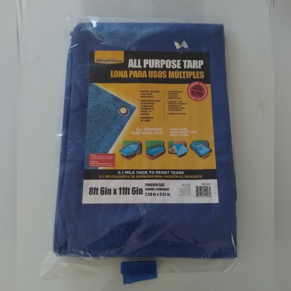 Workforce  5.1 MILS All Purpose Weather Resistant Reinforced 8.6 x 12.6 ft. Blue